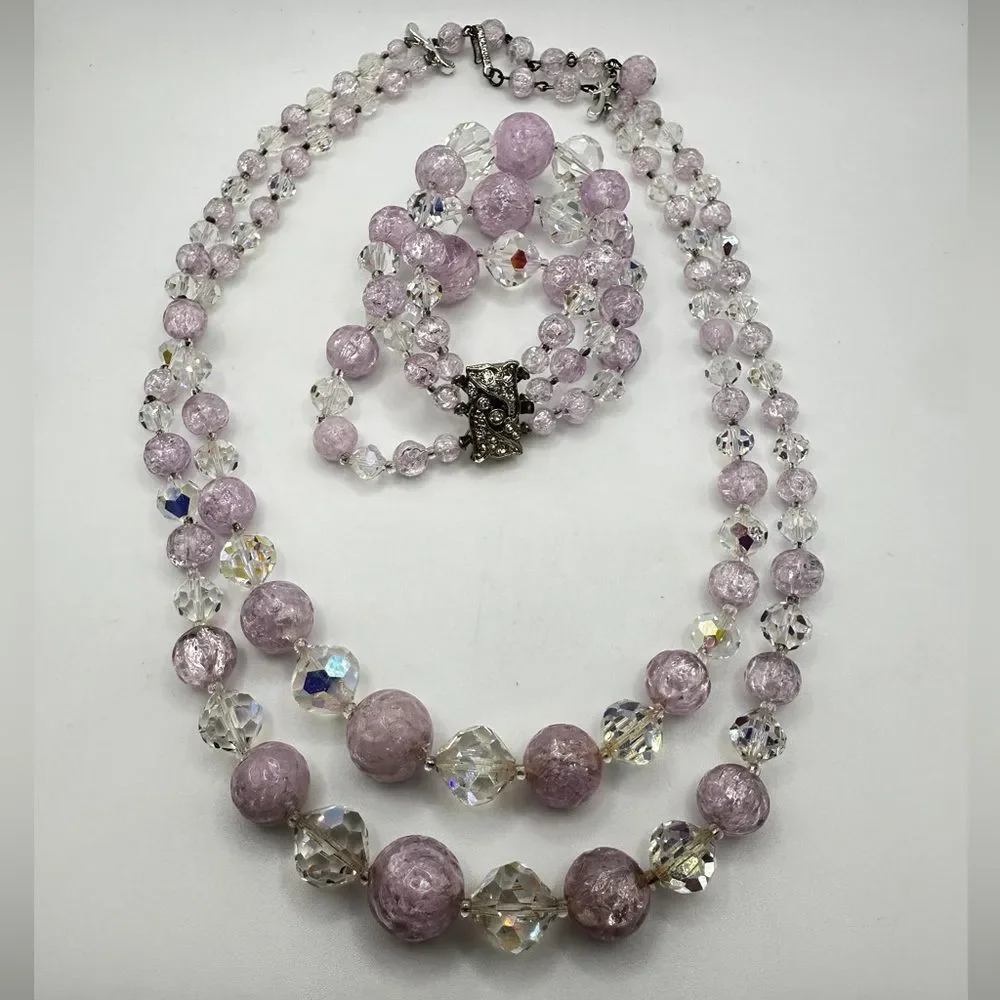 Vintage LAGUNA graduated acrylic and crystal beaded necklace and bracelet‎ set!